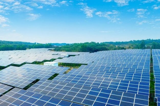 Solar panels in a big field