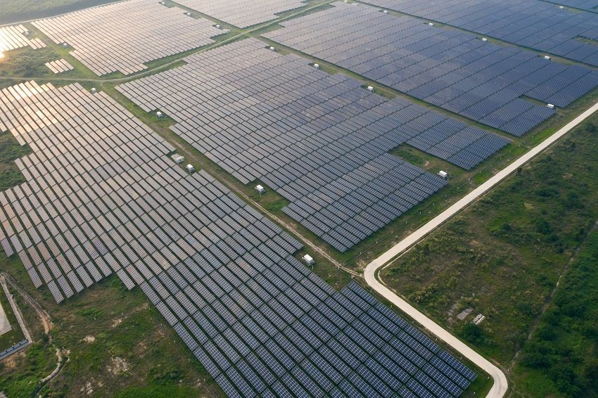 solar panels in a field
