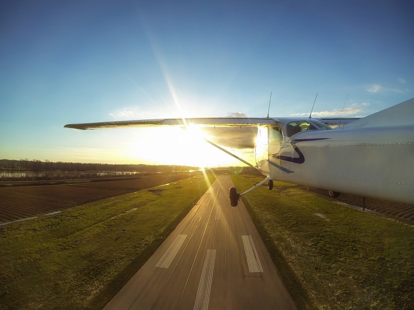 Airplane Taking off on a runway from an airport Airplane