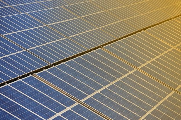 Solar panel plant. Sustainable renewable power energy.